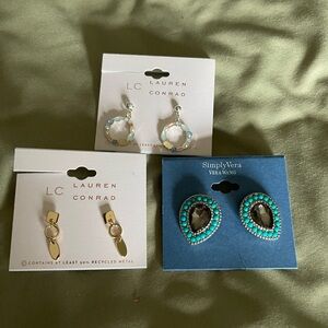 Simply Vera, Vera Wang Lauren Conrad new earrings. Costume jewelry. 3 pair